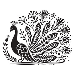 Peacock silhouette black and white vector icon