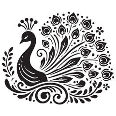 Peacock silhouette black and white vector icon