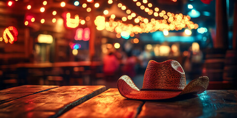 Wild West Saloon Party Wallpaper Background with Cowboy Hats and Swinging Doors