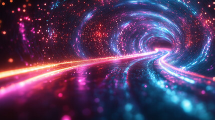 Obraz premium A high-energy neon background featuring streaks of glowing lightning in shades of cyan, magenta, and violet. 