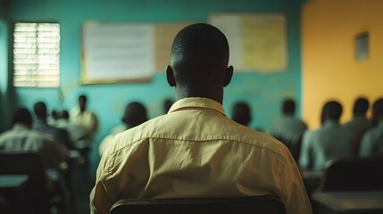 Fototapeta premium A dedicated literacy volunteer passionately guides prisoners in a lively classroom filled with vibrant educational materials, creating an inspiring