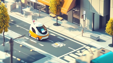 Autonomous Vehicle Navigating City Streets: A Futuristic Urban Scene