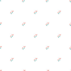 Seamless Floral Pattern with Pink Flowers and Green Leaves on White Background