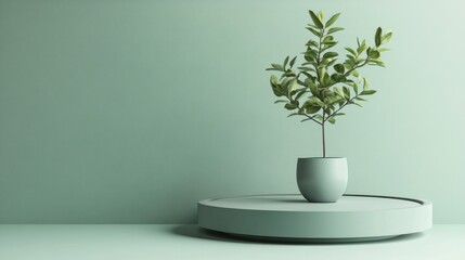 Minimalist Plant Display on a Light Green Pedestal