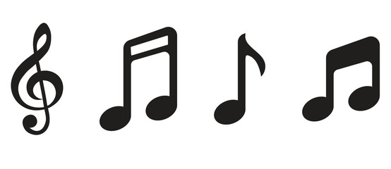 Set of Musical Notes and Clef Symbols. Simple Music Icon Vector Illustration.