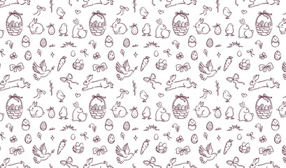 Easter seamless pattern with hand drawings. Festive pattern. Pattern of sketches with Easter elements.