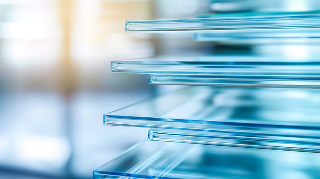 Minimalist composition of polished blue glass layers