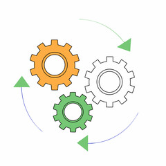 Process Automation Flow- Interconnected gears with directional arrows, indicating continuous automated system.