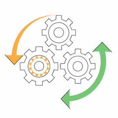 Process Automation Flow- Interconnected gears with directional arrows, indicating continuous automated system.
