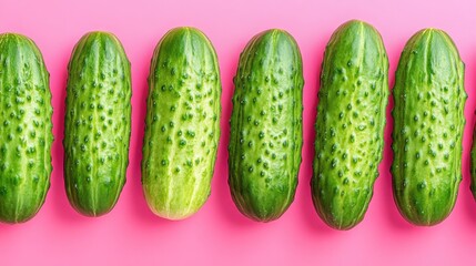Fresh Green Cucumbers Displayed on Vibrant Pink Background