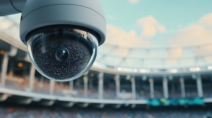Surveillance cameras monitoring sports events stadium environment technology aerial view security concept