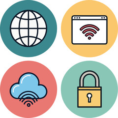 Internet Icons Set, Editable Stroke Vector Collection for Web and Network Concepts
