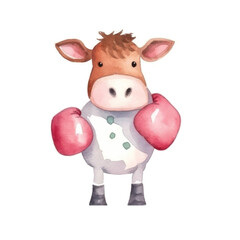 watercolors Cute cow boxing illustration