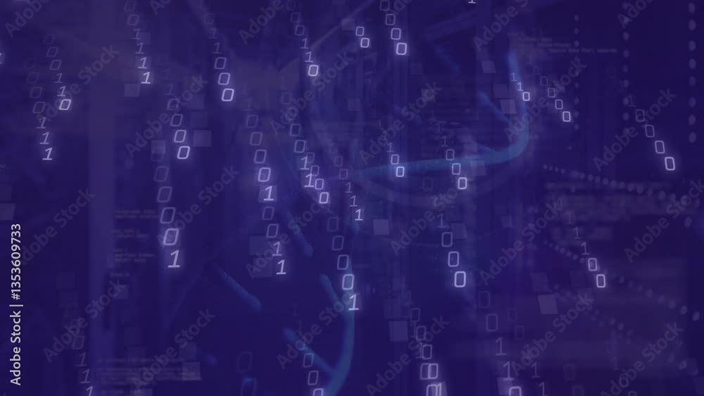 Poster animation of binary code streaming over blue background suggesting data processing