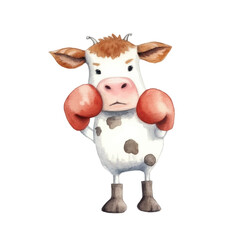 watercolors Cute cow boxing illustration