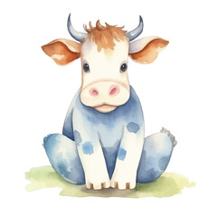 watercolors Cute cow stretching illustration 