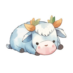 watercolors Cute cow stretching illustration 