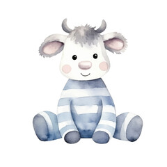 watercolors Cute cow stretching illustration 