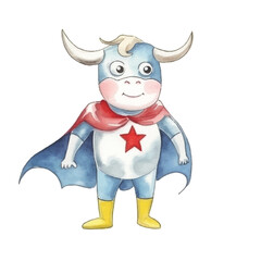 watercolors Cute cow super hero illustration