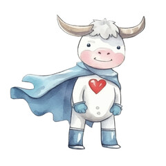 watercolors Cute cow super hero illustration