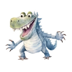 watercolors Cute crocodile running illustration