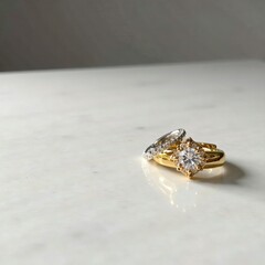 Obraz premium Elegant Gold and Diamond Ring Showcasing Luxury and Craftsmanship on Polished Marble Surface Background