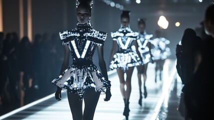Futuristic Fashion Show: Models in Illuminated Attire
