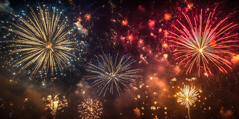 Naklejka premium Sparkling New Year Fireworks Wallpaper Background for Celebration and Festive Projects