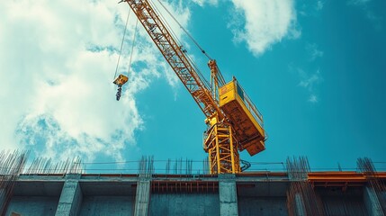 Fototapeta premium Industrial Crane at Construction Site for Heavy Material Lifting