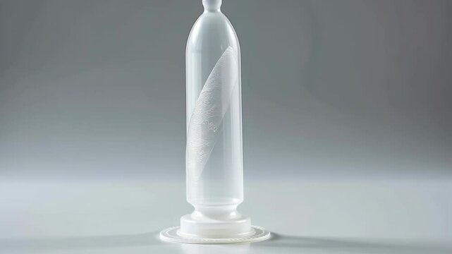 Transparent condom on display against a minimalist background  