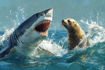 Obraz premium Ocean Predator Confronts Seal