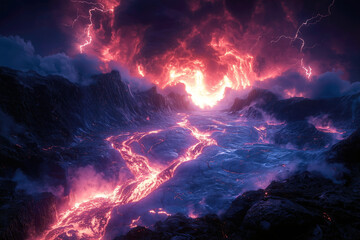 Fototapeta premium Rifted Earth and Thunder Under the Apocalyptic Sky