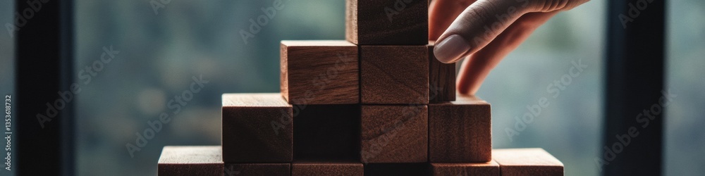 Poster mindful career ascension minimalist wood block progression visualizing professional growth and strat