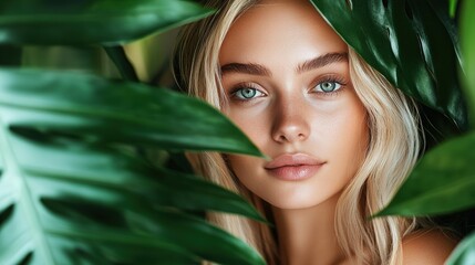 Stunning Natural Beauty Portrait of Blonde Woman Surrounded by Greenery
