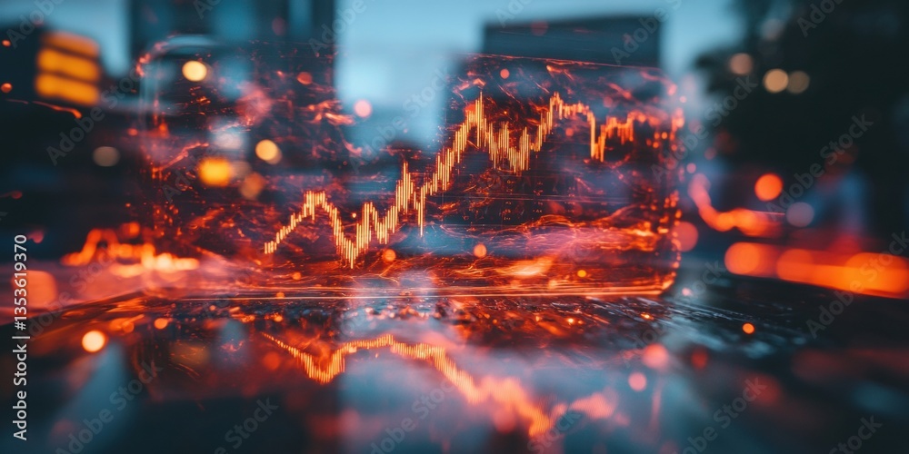 Aufkleber digital finance revolution cinematic holographic stock market performance visualization with fiery u