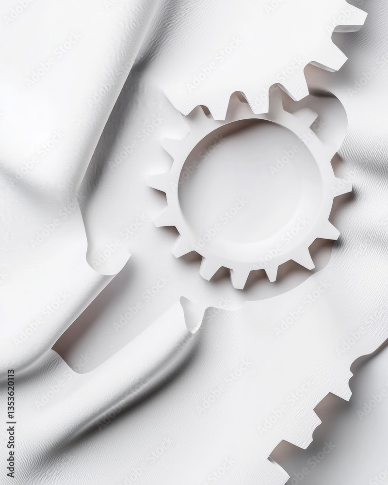 Poster Minimalist Industrial Precision Next-Gen Business Automation Visualization through Monochromatic Interconnected Gear Design for Strategic Workflow Optimization