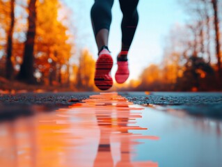 Immersive Performance Tracking AI-Enhanced Biomechanical Running Analytics in Autumn Landscape - Next-Gen Fitness Technology for Holistic Wellness Optimization