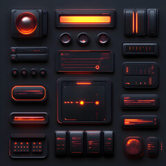 Futuristic UI Kit  Neon Red Sci Fi Interface Elements