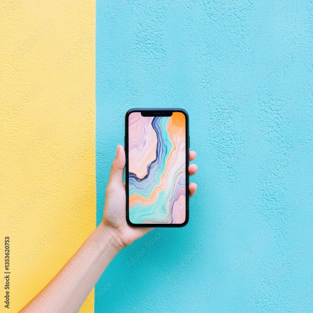 Poster digital fluidity minimalist smartphone mockup with pastel liquid art - next-gen mobile design and cr