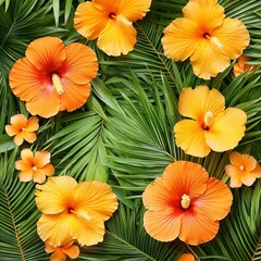 Vibrant orange hibiscus flowers tropical garden nature photography lush greenery close-up view floral beauty