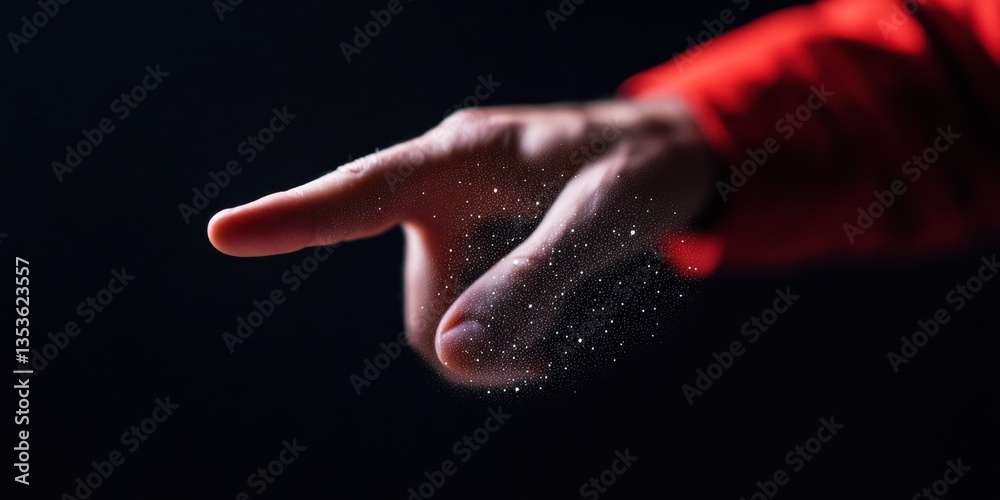 Aufkleber Futuristic Digital Transformation Cinematic Tech Interface with Dynamic Particle Hand Gesture - Immersive Innovation Visualization for Next-Gen Business Strategy