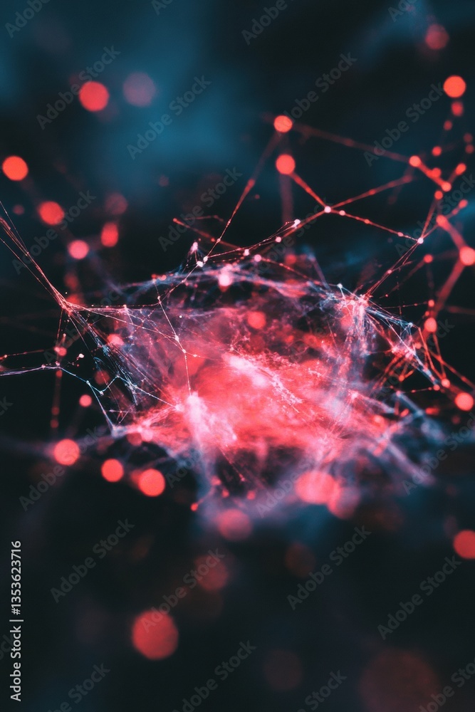 Poster Quantum Neural Networks Hyper-Connected AI Data Visualization in Luminescent Crimson and Azure - Next-Gen Tech Innovation Exploring Computational Complexity