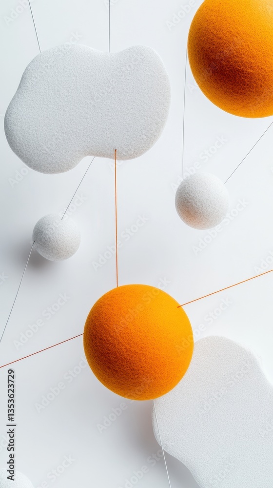 Fototapete Minimalist IoT Cloud Network Visualization Dynamic Data Connectivity Ecosystem with Geometric Orange and White Spheres - Innovative Digital Infrastructure Design