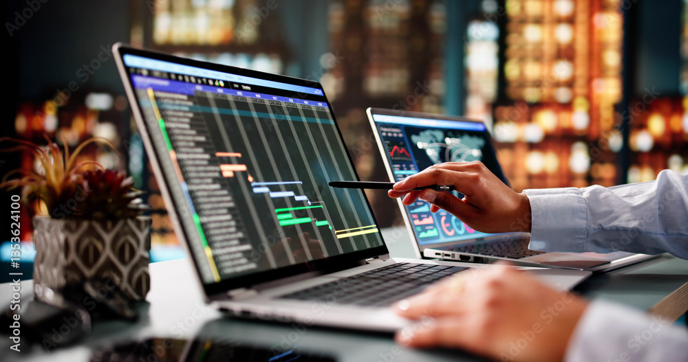 Poster Efficiently Manage Project Timeline: Gantt Schedule Report On Screen