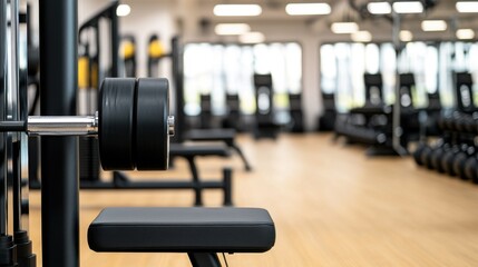 Fototapeta premium Mirror coating water proof Concept, Advanced Gym Equipment with Mirror Coating in Brightly Lit Fitness Studio Setup for Weight Training and Exercise