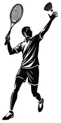 Badminton male player black silhouette Vector illustration