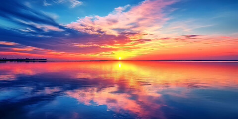 Fototapeta premium Sunset Reflection on Calm Water Wallpaper Background for Peaceful and Tranquil Themes