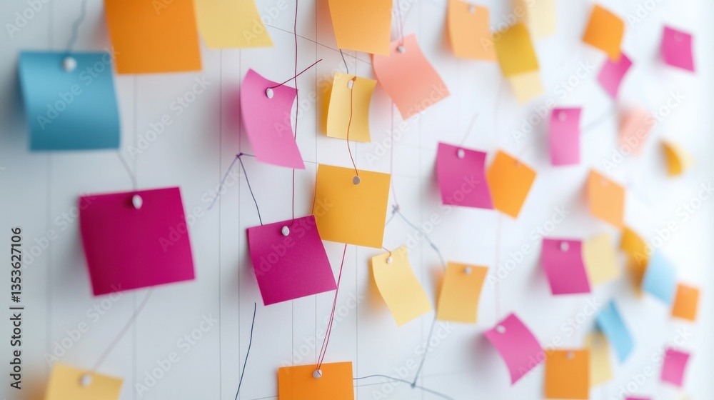 Poster Dynamic Collaborative Strategy Visualization Agile Marketing Workflow Mapping with Vibrant Sticky Notes - Next-Gen Business Intelligence and Creative Planning Ecosystem