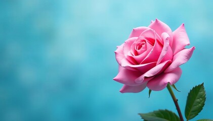 Vibrant pink rose contrasted against a tranquil blue and white color palette, floral, peaceful, contrast