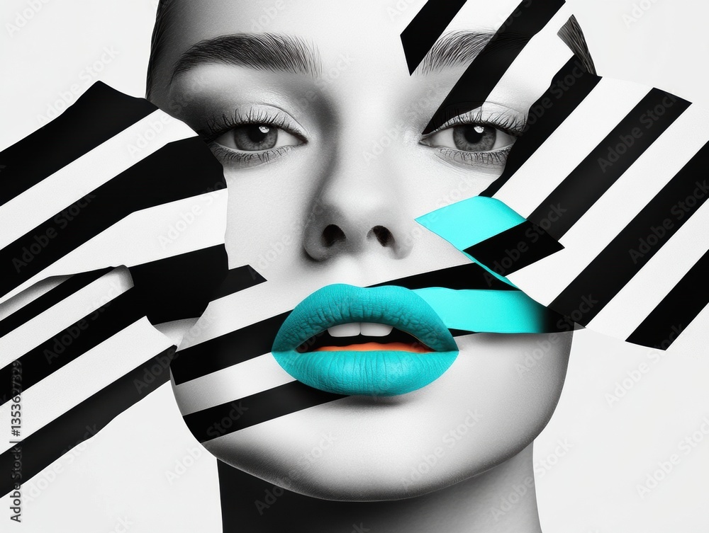 Poster deconstructed identity geometric disruption in high-contrast digital art, exploring personal fragmen